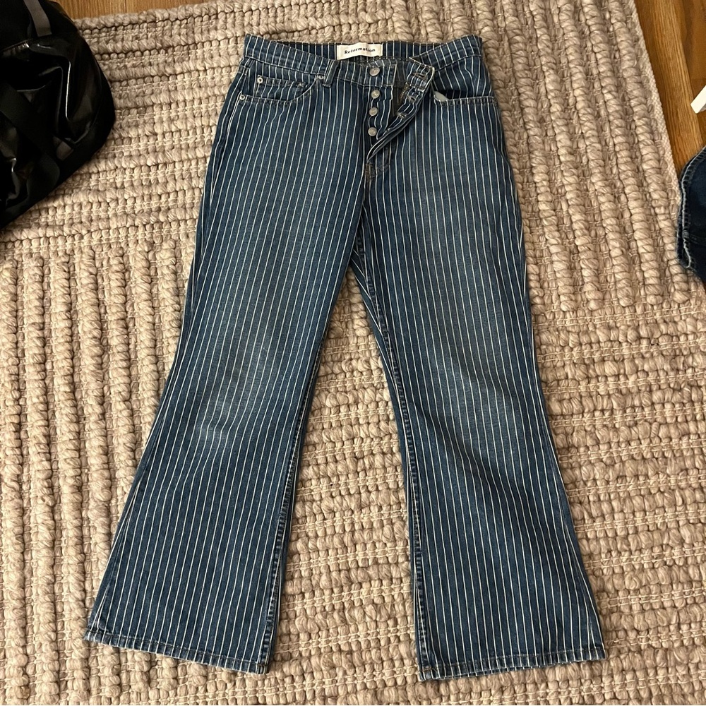 Reformation Mesa Striped Mid Crop Flare Denim